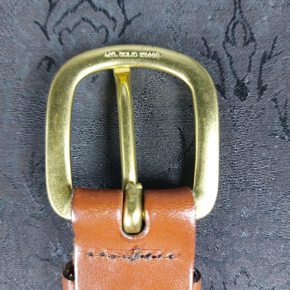 Leather Man Ltd Brown‎ Leather Belt Blue Crab Ribbon Brass Buckle Mens 46 USA